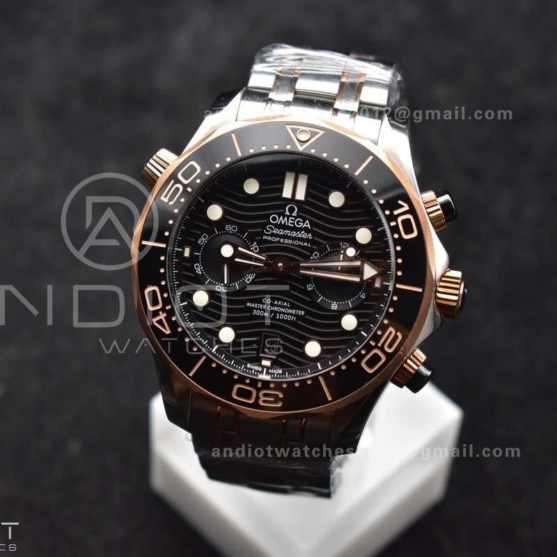 Seamaster 300m Chrono SS/RG OMF 1:1 Best Edition Black Dial on SS Strap A9900